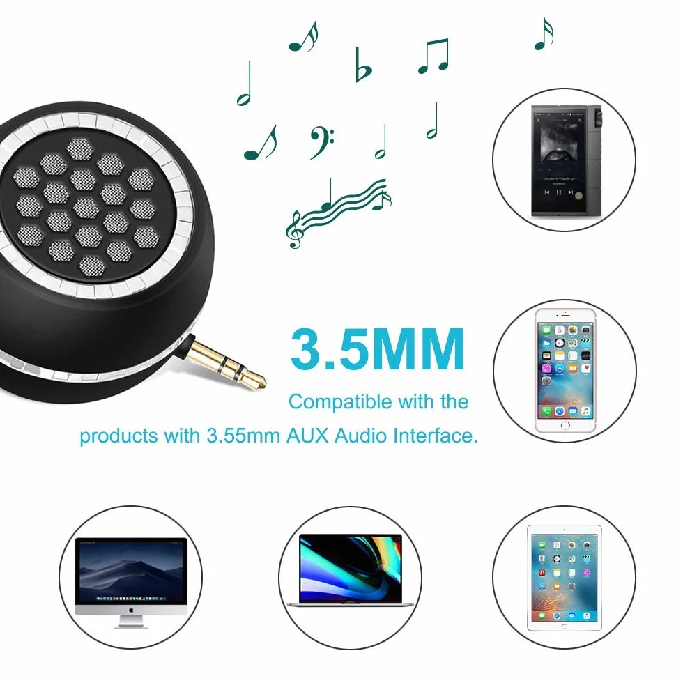 Mini Haut-Parleur de Téléphone Portable, Enceinte Portable avec Interface Audio AUX 3.5mm Haut-Parleur pour Smartphone/Tablette/Ordinateur